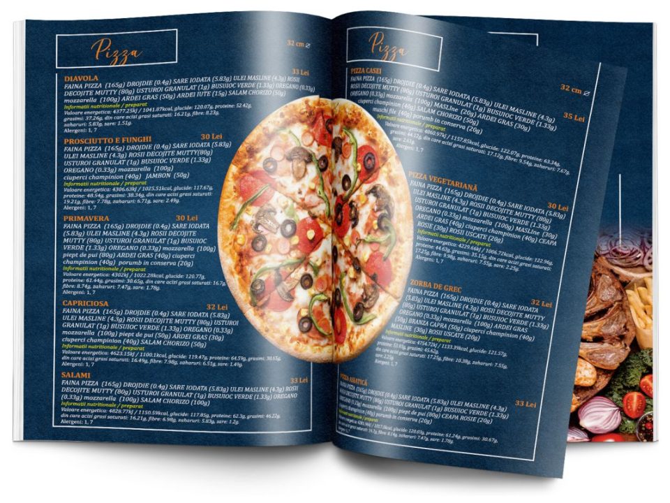 Grafica meniu Pizzerie si Restaurant - model albastru navy