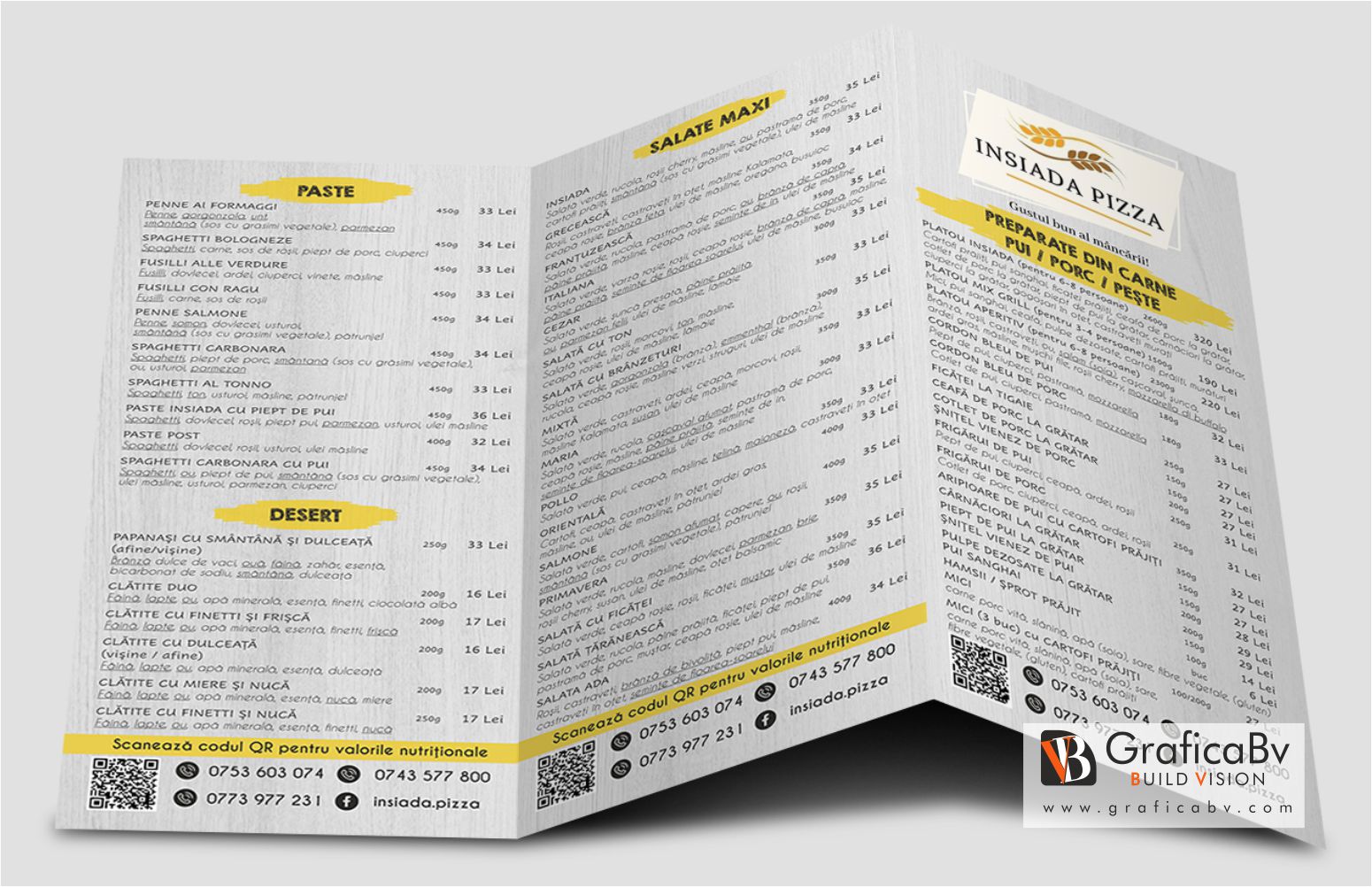 Grafica flyer cu meniu mancare restaurant